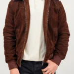 SUEDE JACKET WITH LAMB WOOL COLLAR